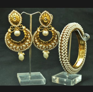 Crescent Pearl earrings with Bangles set
