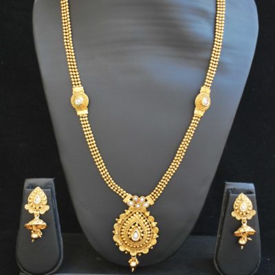 Imitation traditional mango pearl long haram style necklace set