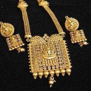 artificial flawless long hararm temple jewellery in gold tone