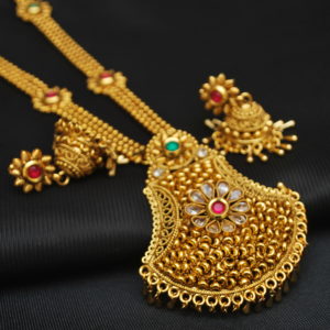 artificial jewellery – copper base multicolour stone studded necklace set