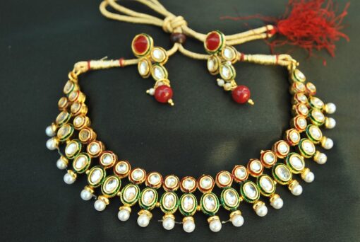 Imitation artificial multicolour kundan chokar necklace set