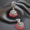 artificial peacock motif red beaded oxidized jhumkaa