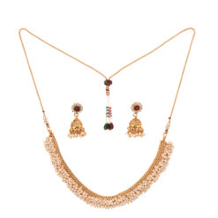 artificial copper base clustered seed pearls with jhumki jewelry set