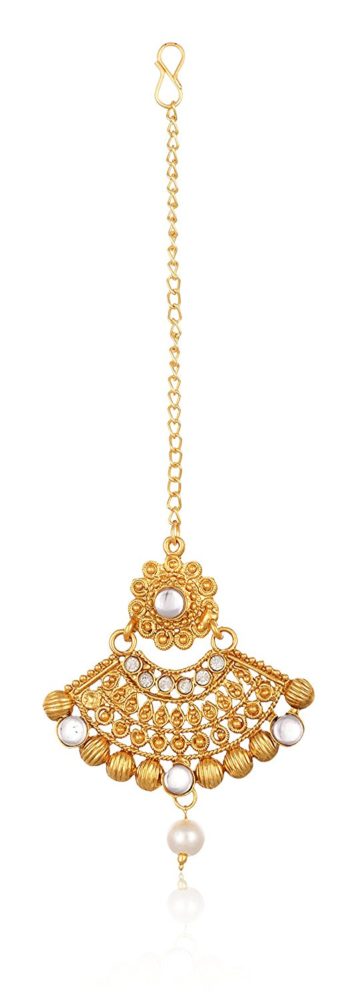 Artificial Gold Plated Dangle & Drop Earring with Maang Tikka Set for Women-4