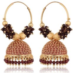 artificial golden base metal purple colour bead bali earrings for women-1