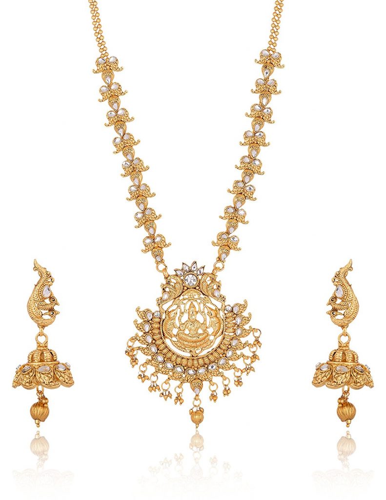 Imitation Gold tone Floral motif necklace set