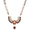 artificial imitation golden base metal green, red and white stone studded mangalsutra for women