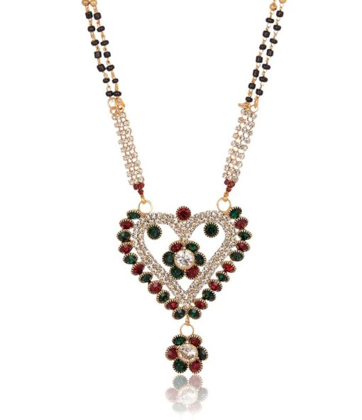 artificial imitation golden base metal red and green floral motif mangalsutra for women