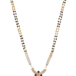 artificial indian traditional mangalsutra in round motif with red, green and white stones for women-1