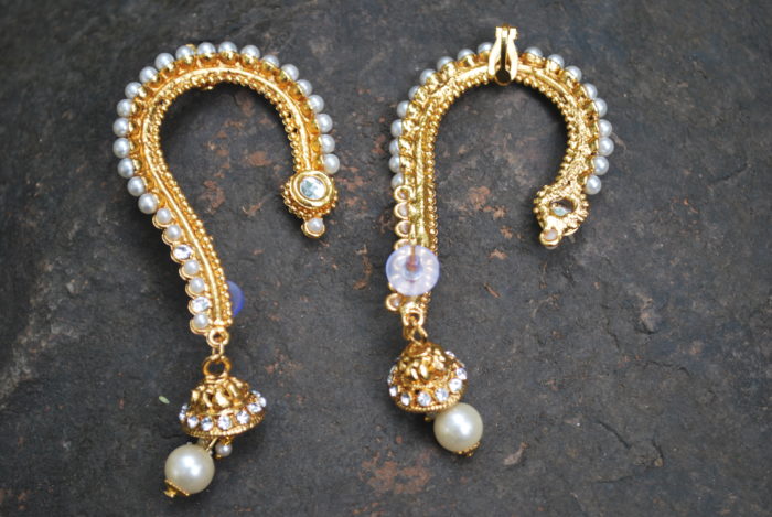 Buy Designer Silver Long Jhumka Earrings With Ear Kaan Jewellery Online in  India  Etsy