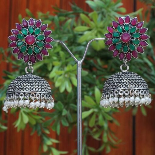 Multicolour green and purple oxidized earrings