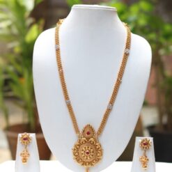 Gold tone long haram necklace set