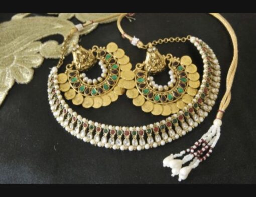 Multicolour Ram Leela earrings wedding choker necklace set